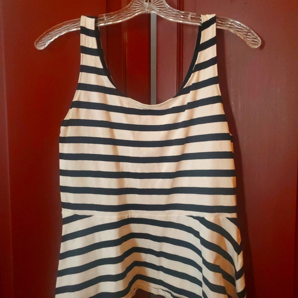 Express Women's Black/White Stripe Peplum Tank Top